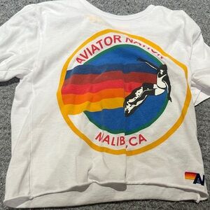 Aviator Nation White Tee with Rainbow Graphic